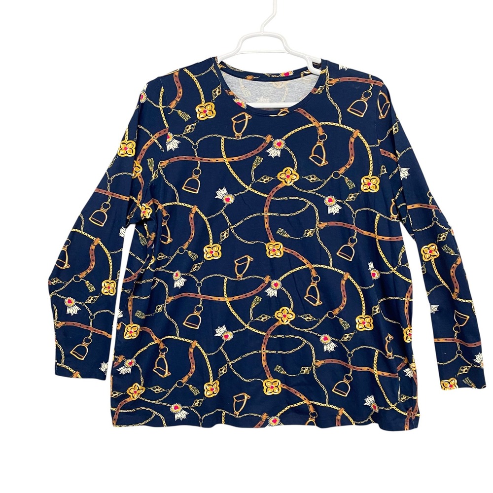 Kim Rogers Perfectly Soft 3X Womens Long Sleeve Tunic Top Equestrian‎ Print